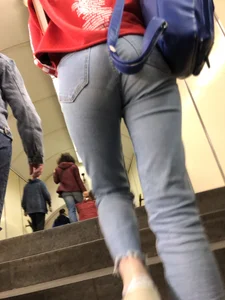 Teen in Blue Jeans Subway Candid