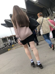 Spandex shorts candid girl