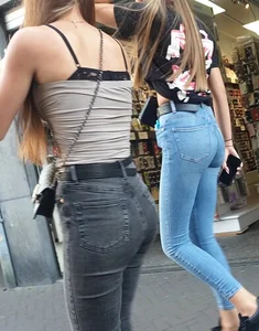 Various hot butts in tight jeans on the street and inside cafes, some teens too