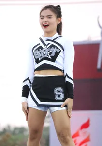Bunch of athletic Thai cheerleaders at a competition