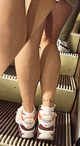 Fit Legs Escalator Closeup Creepshot
