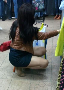 Hot legs in pantyhose and booty in skirt at the store creepshots