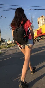 Girl with Great Legs in Denim Shorts Street Candid Photos