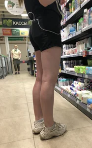 Girl with Hot Ass and Legs in Black Denim Shorts Store Creepshots