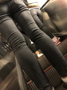 Lovely Flat Ass and Skinny Legs in Tight Black Jeans Subway Escalator Creepshot