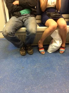 Girl with Long Skinny Legs on High Heels Subway Candid