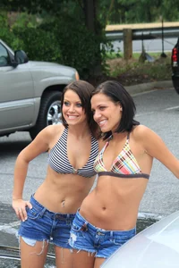 Various sexy girls at car washes in bikinis