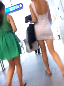 Mini-Dress and Hot Skinny Legs Subway Candid Photo