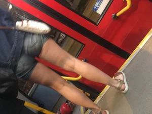 Thick girl in tight shorts with vpl on the bus