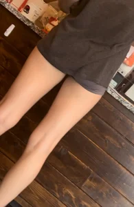 Nice teen thigh gap in booty shorts. Slightly sweaty after workout