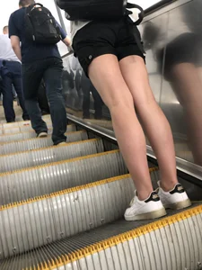 Hot Legs in Black Shorts Subway Closeup Creepshots Collection