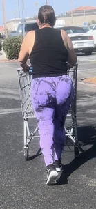 Mature chunky ass Latina in purple galaxy leggings