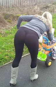 Hot And Tight Blonde Milf in Tights With VPL Bending Over on the Street