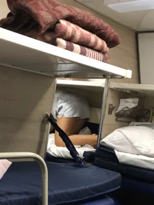 Barefoot Girl in Shorts in the Train Sleeping Car Candid Gallery