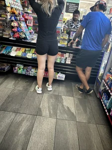 Sexy White Girl Showing VPL + Nice Ass (GasStation)