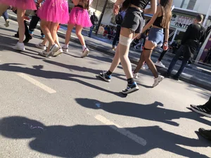 Carnival girls wearing pantyhose, spandex shorts, stockings, skirts and other outfits
