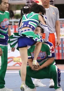 Bunch of athletic Thai cheerleaders at a competition