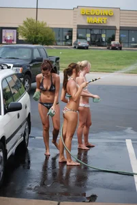 Various sexy girls at car washes in bikinis