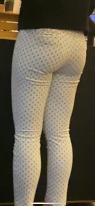 Fit asses!  White tight trousers + Skinny babe in black leggings