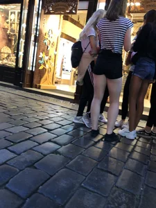 Girl in Shorts with very White Skin Street Casual Creepshot