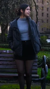 Street Candid Girl in a Skirt And Black Pantyhose Creepshots