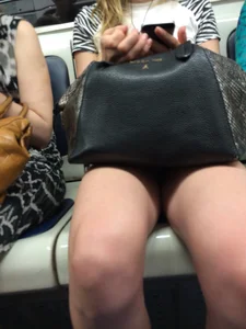 Blonde with Hot Legs Subway Train Candid