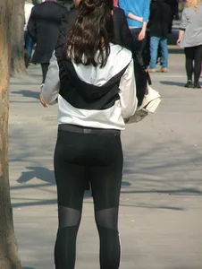 Girl with a nice booty out for a walk in tight Adidas leggings
