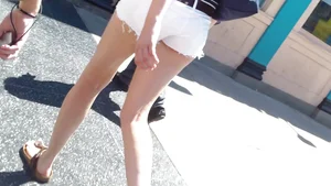 Skinny Legs in Sandals and Shorts Street Creepshot