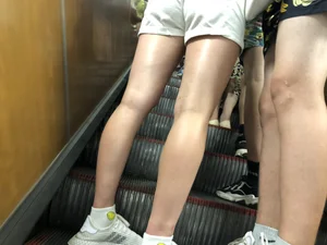 Firm Booty in Shorts and Fit Legs - Girl on an Escalator Low Angle Creepshots