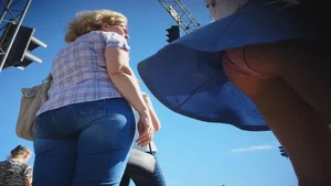 Girl in a Skirt and Pink Panties Street Candid Upskirt