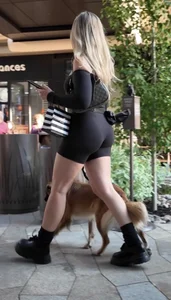 Blonde walking her dog