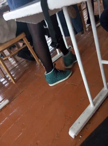Skinny Teen Legs in Black Pantyhose, Photo in the College Class