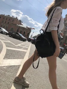 Teen in Pantyhose And a Mini-Skirt Street Crosswalk Creepshots Gallery