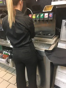 Hot Ass of a Female Fast Food Restaurant Worker in Tight Black Pantys
