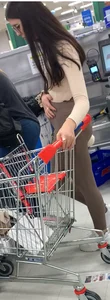 Cutie with round ass in beige leggings at the mall