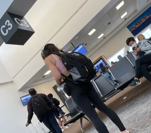 Tight slut with serious pokies at the airport