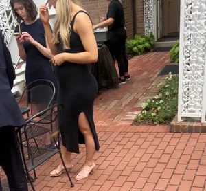 Beautiful blonde pregnant pawg in black dress