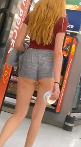 Amazing hot chick in grey spandex mini-shorts at the supermarket creepshots, perfect ass and hot legs
