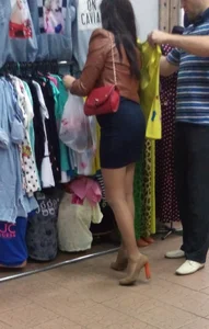 Hot legs in pantyhose and booty in skirt at the store creepshots