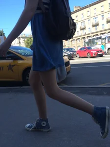 Girl in a Skirt With Sexy Skinny Legs Walking Down a Street Creepshots Collection