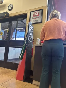 Wedged up work pants blonde milf