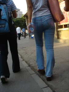 Cute Asian girl with a nice booty in tight jeans