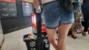 Tight shorts bend over in shop