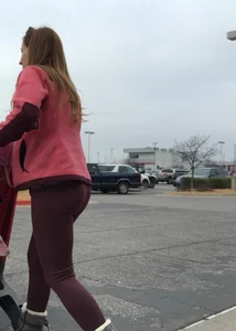 Target milf with a decent ass in maroon leggings