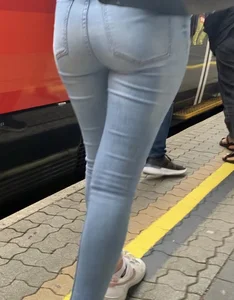Tight jeans ass at train station