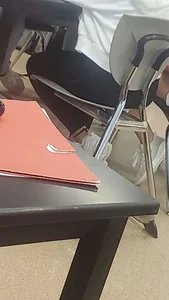 Candid college teens in black leggings in class pics