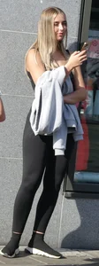 Blonde teen in black leggings, her sweater ruined my fun