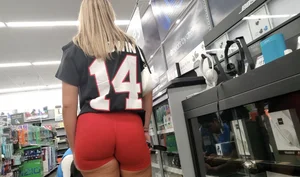 Thick blonde beautiful shape in red Shorts / Not OC