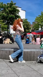Cute candid ginger teen in jeans street creepshot