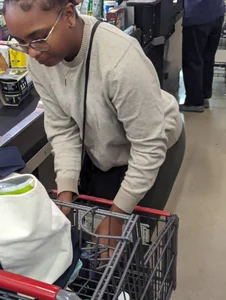 Wholesome black girl in leggings + vpl